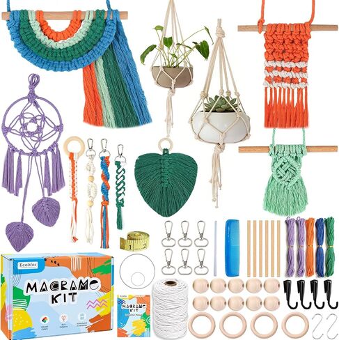 Ecoofor Macrame Kits for Beginners with 366 Feet 3 mm Macrame Cotton Cord, DIY Plant Hanger Kit with Supplies and Instructions, Macrame Beads, Wooden Rings, Dream Catcher Rings in Kuwait