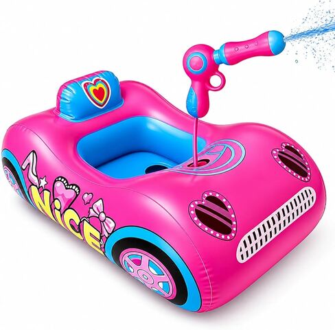 Kids Pool Float with Water Gun, 3-Layer Safety Seat Inflatable Toddler Float for Girls Ages 3-8, Pink Summer Swimming Pool Toys for Kids, Pool Party Beach Vacation Water Toy. Repair Patches Included in Kuwait