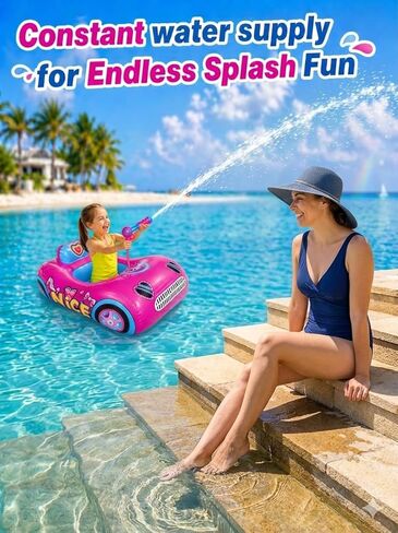Kids Pool Float with Water Gun, 3-Layer Safety Seat Inflatable Toddler Float for Girls Ages 3-8, Pink Summer Swimming Pool Toys for Kids, Pool Party Beach Vacation Water Toy. Repair Patches Included in Kuwait