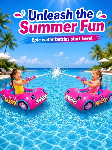 Kids Pool Float with Water Gun, 3-Layer Safety Seat Inflatable Toddler Float for Girls Ages 3-8, Pink Summer Swimming Pool Toys for Kids, Pool Party Beach Vacation Water Toy. Repair Patches Included in Kuwait