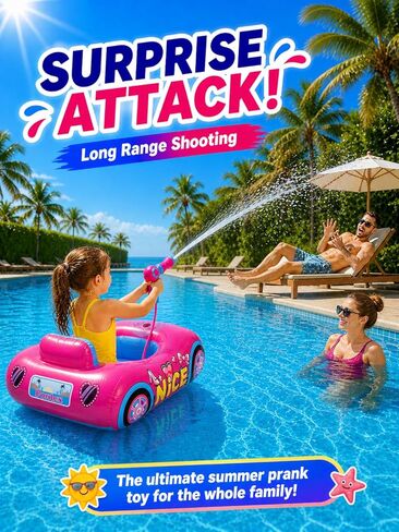 Kids Pool Float with Water Gun, 3-Layer Safety Seat Inflatable Toddler Float for Girls Ages 3-8, Pink Summer Swimming Pool Toys for Kids, Pool Party Beach Vacation Water Toy. Repair Patches Included in Kuwait