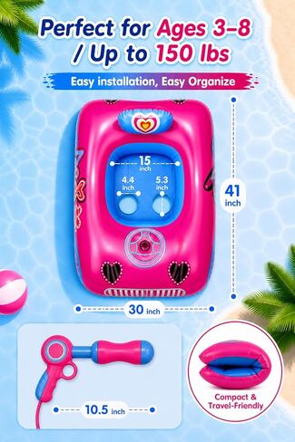Kids Pool Float with Water Gun, 3-Layer Safety Seat Inflatable Toddler Float for Girls Ages 3-8, Pink Summer Swimming Pool Toys for Kids, Pool Party Beach Vacation Water Toy. Repair Patches Included in Kuwait