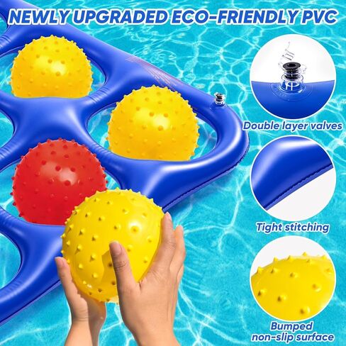 Inflatable 4-in-line Pool Toy Set, Giant Floating 4-in-a-Row Toss Pool Game with 20 Balls for Kids Ages 8–12, Teens & Adults, Summer Pool Party, Pool Tic Tac Toe Game in Kuwait
