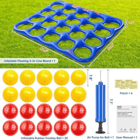 Inflatable 4-in-line Pool Toy Set, Giant Floating 4-in-a-Row Toss Pool Game with 20 Balls for Kids Ages 8–12, Teens & Adults, Summer Pool Party, Pool Tic Tac Toe Game in Kuwait