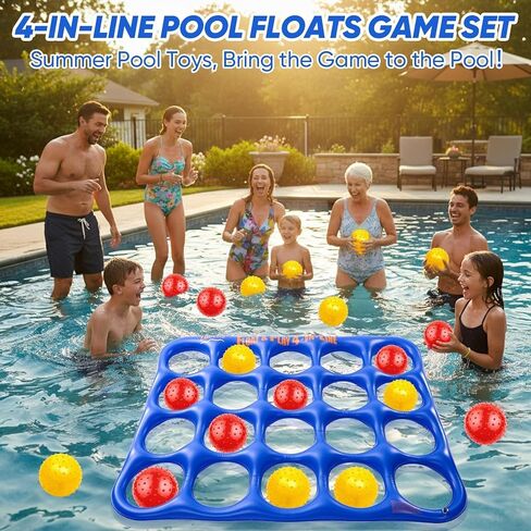 Inflatable 4-in-line Pool Toy Set, Giant Floating 4-in-a-Row Toss Pool Game with 20 Balls for Kids Ages 8–12, Teens & Adults, Summer Pool Party, Pool Tic Tac Toe Game in Kuwait