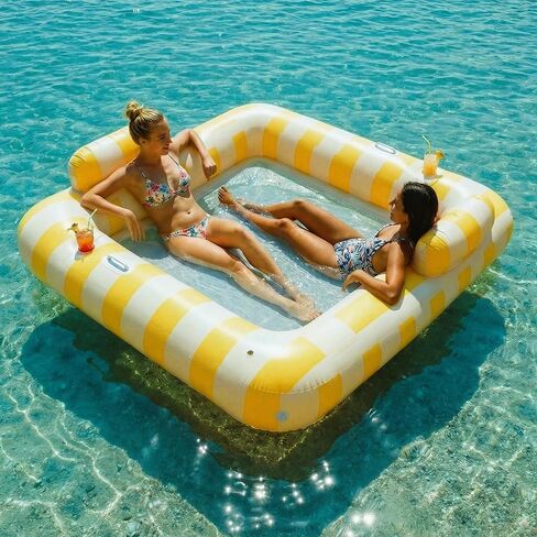 Float Joy Lake Floats for Adults Pool Floaties for 2 Person 75" x 67" Giant Pool Lounger Water Hammock Inflatable Pool Hammock Floating Island with Cup Holders in Kuwait