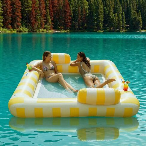 Float Joy Lake Floats for Adults Pool Floaties for 2 Person 75" x 67" Giant Pool Lounger Water Hammock Inflatable Pool Hammock Floating Island with Cup Holders in Kuwait