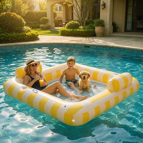 Float Joy Lake Floats for Adults Pool Floaties for 2 Person 75" x 67" Giant Pool Lounger Water Hammock Inflatable Pool Hammock Floating Island with Cup Holders in Kuwait