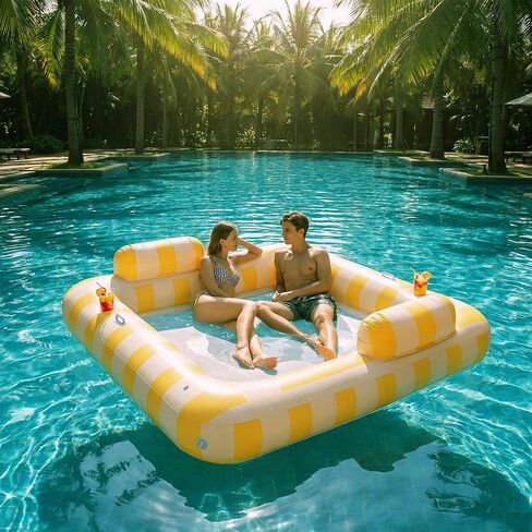 Float Joy Lake Floats for Adults Pool Floaties for 2 Person 75" x 67" Giant Pool Lounger Water Hammock Inflatable Pool Hammock Floating Island with Cup Holders in Kuwait