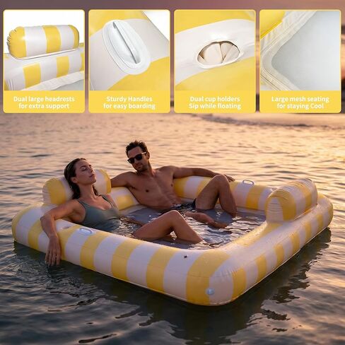 Float Joy Lake Floats for Adults Pool Floaties for 2 Person 75" x 67" Giant Pool Lounger Water Hammock Inflatable Pool Hammock Floating Island with Cup Holders in Kuwait
