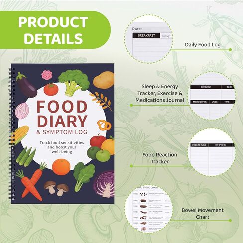 Food Diary, Symptom Tracker Journal & Food Diary Journal –for Track Meals, Sleep, Bowel Movements & Body Reactions,Gut Health,IBS,Low FODMAP,Allergies, Intolerance, Crohn’s/IBD | A4 Size in Kuwait