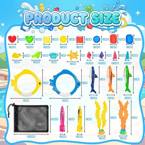 Pool Toys for Kids Ages 4-8, 26 Pcs Diving Toys, Diving Rings, Swimming Pool Games with Storage Net Bag, Torpedo, Gem, Sea Animal & Diving Ring, Pool Decoration, Summer Pool Party Toys in Kuwait