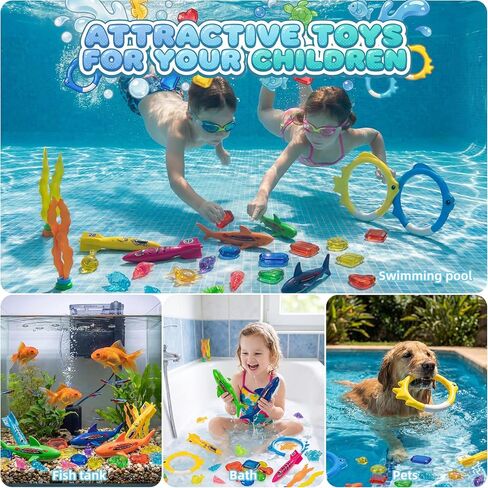 Pool Toys for Kids Ages 4-8, 26 Pcs Diving Toys, Diving Rings, Swimming Pool Games with Storage Net Bag, Torpedo, Gem, Sea Animal & Diving Ring, Pool Decoration, Summer Pool Party Toys in Kuwait