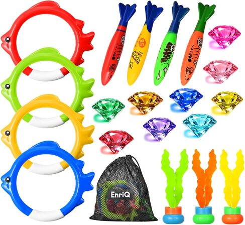 EnriQ Pool Toys for Kids Ages 4-8 8-12 Pool Diving Toys and 9 Big Colorful Diamond with Storage Bag Swim Dive Toy for Kids Underwater Gemstone Swimming Training Gift Water Pool Games in Saudi Arabia
