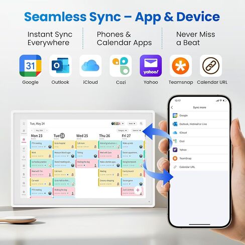 تقويم رقمي ذكي مقاس 16 بوصة، مخطط تثبيت على الحائط مع مزامنة Google iCloud، منظم عائلي بشاشة تعمل باللمس لمخطط المهام، تخطيط الوجبات ومكافآت المهام (أبيض) in Kuwait