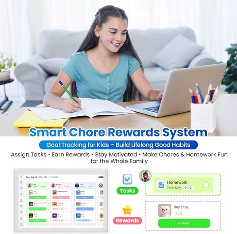 تقويم رقمي ذكي مقاس 16 بوصة، مخطط تثبيت على الحائط مع مزامنة Google iCloud، منظم عائلي بشاشة تعمل باللمس لمخطط المهام، تخطيط الوجبات ومكافآت المهام (أبيض) in Kuwait