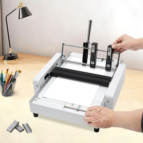 A3 Booklet Maker Paper Folding Machine,Paper Folder Stapler Machine, 2 in 1 Multifunctional Automatic Book Maker Trimmer Solid Steel with Metal Base for Cardstock Leather Office Home School in Kuwait