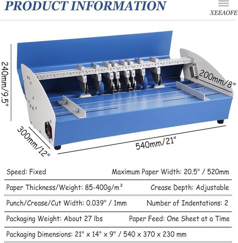 20" 520mm Paper Creaser Scorer Perforator with Scale Ruler, Multi-Function Paper Folding Machine for Files Photos Cards Invitations Tickets Book Covers in Kuwait