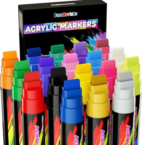 FansArriche Acrylic Paint Markers, 15mm Jumbo Felt Tip, 24 Colored Waterproof and Permanent Paint Pens for Tagging, Signs, Calligraphy, and Outdoor Paintings in Kuwait