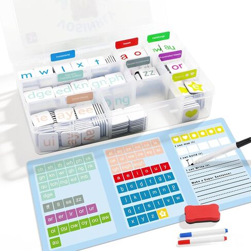 265PCS Phonics Magnetic Letter Tiles Set – Word Building Kit with Dry Erase Board, Storage Case & Blank Tiles, Color-Coded Alphabet Learning for Kids, Homeschool & Classroom Supplies in Kuwait