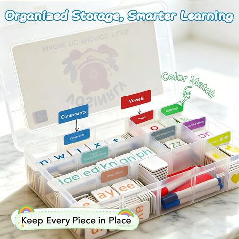 265PCS Phonics Magnetic Letter Tiles Set – Word Building Kit with Dry Erase Board, Storage Case & Blank Tiles, Color-Coded Alphabet Learning for Kids, Homeschool & Classroom Supplies in Kuwait