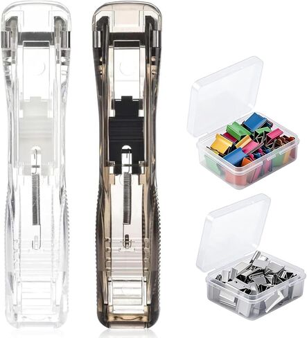 Reusable Portable Binder Paper Clips Stapler, 40 Sheet Capacity-100 Pcs Paper Clam Clip Refills dispensers, Mini Push Stapler Dispenser Papers Clamps for Fixing Documents Home School Desk Office in Kuwait
