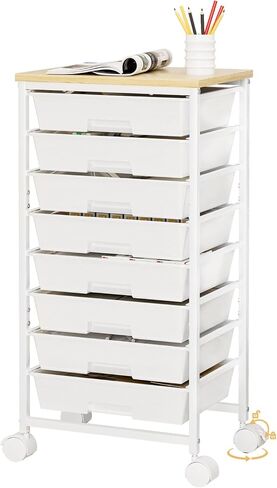 Homde Rolling Storage Drawer Cart: 8-Drawer Sort to Clear Desk & Dresser Clutter - Anti-Fall Smooth Glide Prevents Spill-Out During Daily Grab - Lockable Wheels Keep It Steady in Kuwait