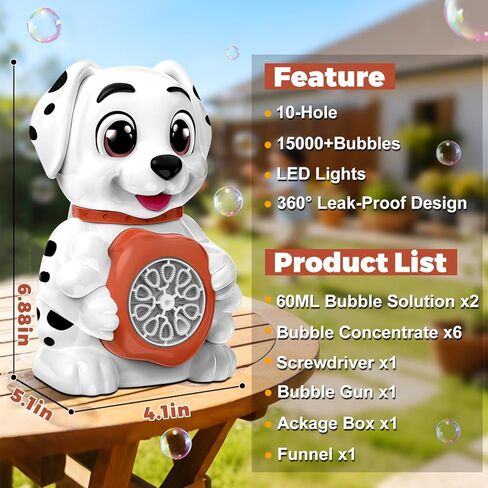 Zerhunt Leak-Proof Bubble Machine for Toddlers: Automatic Bubble Blower with Cute Dog Design, Lights & 150ML Tank - Durable Bubble Toy Gift for Kids Ages 3-7 - Idea for Party, Outdoor, Birthday in Kuwait