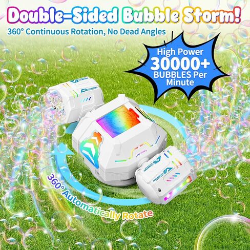 2026 RC Bubble Machine, 30000+ Big Bubbles Automatic Bubble Maker, Rechargeable Bubble Blower with 360° Rotation, 9 Lights & 2 Speeds, Outdoor Bubble Toys Gifts for Kids, Weddings, Birthday Parties in Kuwait