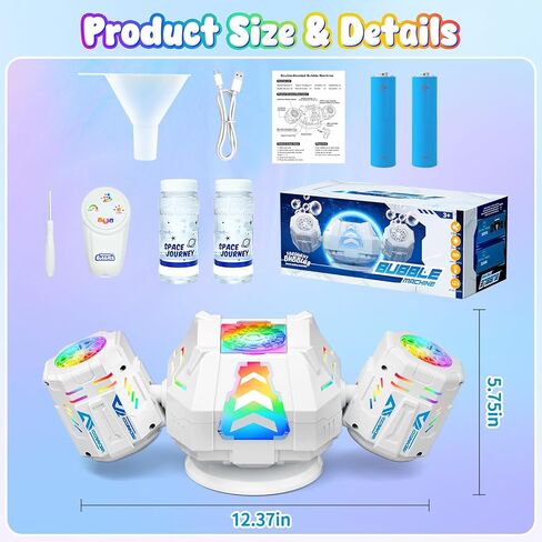 2026 RC Bubble Machine, 30000+ Big Bubbles Automatic Bubble Maker, Rechargeable Bubble Blower with 360° Rotation, 9 Lights & 2 Speeds, Outdoor Bubble Toys Gifts for Kids, Weddings, Birthday Parties in Kuwait