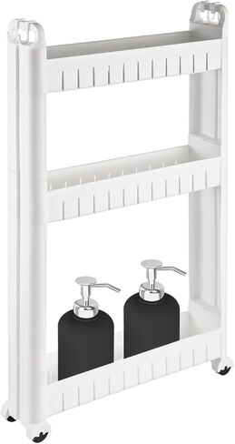 4 Tiers Slim Rolling Storage Cart, 3.5 in Slim Slide Out Bathroom Organizer Cart, Tiered Storage Rack with Wheels, Narrow Mobile Utility Cart for Laundry Room, Kitchen, Office, Sturdy Room in Kuwait
