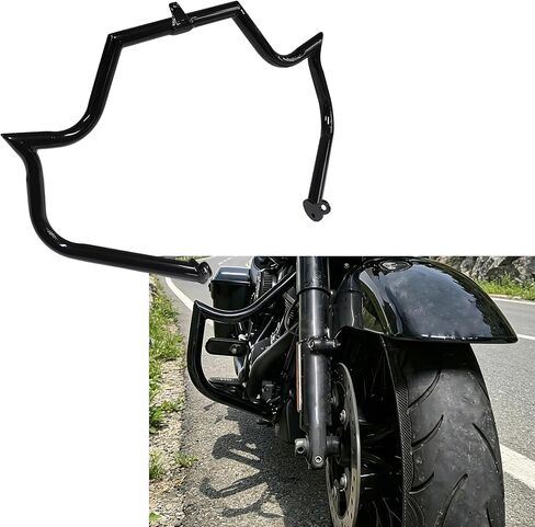 شريط تحطم محرك الدراجة النارية MZS متوافق مع 2009-2025 Street Glide Electra Glide Road King Trike CVO Ultra Classic Limited، 1.25 بوصة للتجول على الطريق السريع حماية من السقوط باللون الأسود in Kuwait