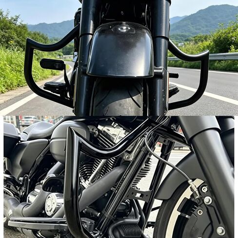 شريط تحطم محرك الدراجة النارية MZS متوافق مع 2009-2025 Street Glide Electra Glide Road King Trike CVO Ultra Classic Limited، 1.25 بوصة للتجول على الطريق السريع حماية من السقوط باللون الأسود in Kuwait