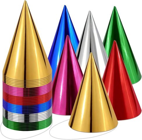 WEOXPR Pre-Assembled Metallic Party Hats Bulk Colorful Cone Hat for Adults & Kids, Ready to Use Birthday Party Hats(18/36/48) in Saudi Arabia