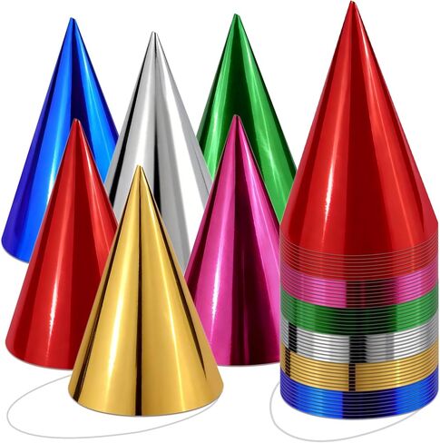 WEOXPR Pre-Assembled Metallic Party Hats Bulk Colorful Cone Hat for Adults & Kids, Ready to Use Birthday Party Hats(18/36/48) in Saudi Arabia