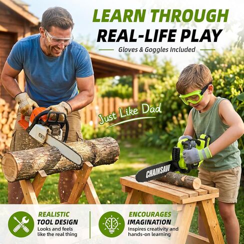 Pandapop 2 in 1 Kids Gardening Tools Set, Toy Chainsaw with Realistic Sounds, Kids Tool Set with Glasses & Gloves, Toddler Outdoor Toys Tools, Christmas Halloween Birthday Gifts for Boys 3 4 5 6 7 8 in Kuwait