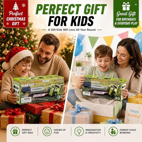 Pandapop 2 in 1 Kids Gardening Tools Set, Toy Chainsaw with Realistic Sounds, Kids Tool Set with Glasses & Gloves, Toddler Outdoor Toys Tools, Christmas Halloween Birthday Gifts for Boys 3 4 5 6 7 8 in Kuwait