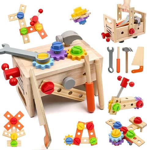 AiTuiTui 29PCS Kids Tool Set with Wooden Tool Box, Toddler Tool Set Montessori Pretend Play Construction Toys, STEM Educational Toys for 2 3 4 5 Year Old Boys Girls, Birthday Easter Gift in Kuwait