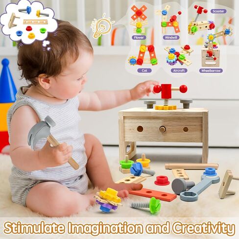 AiTuiTui 29PCS Kids Tool Set with Wooden Tool Box, Toddler Tool Set Montessori Pretend Play Construction Toys, STEM Educational Toys for 2 3 4 5 Year Old Boys Girls, Birthday Easter Gift in Kuwait