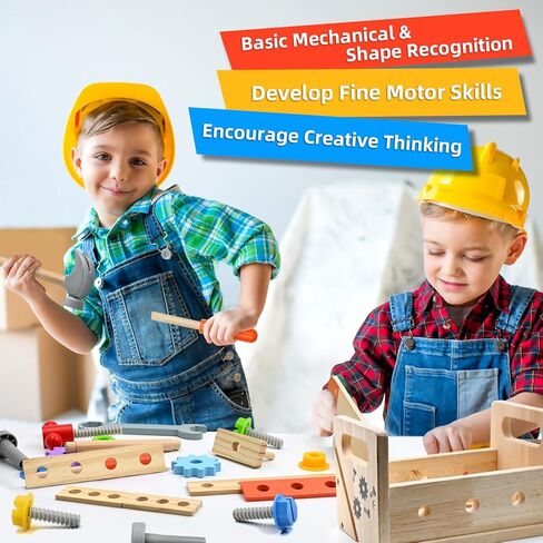 AiTuiTui 29PCS Kids Tool Set with Wooden Tool Box, Toddler Tool Set Montessori Pretend Play Construction Toys, STEM Educational Toys for 2 3 4 5 Year Old Boys Girls, Birthday Easter Gift in Kuwait