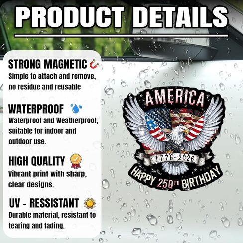 Magnet 250th Anniversary 1776 2026 Magnet Decal USA Birthday Retro American Eagle 250 Years of Freedom Reusable Magnetic Sign Bumper Sticker for Fridge Car Bumper Locker 2pcs 5in in Kuwait