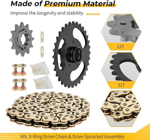 M MATI 60L X-Ring Drive Chain ومجموعة ضرس القيادة لـ Polaris RZR 170 2017-2021 0454771 0454563 0455224 in Kuwait