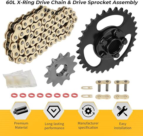 M MATI 60L X-Ring Drive Chain ومجموعة ضرس القيادة لـ Polaris RZR 170 2017-2021 0454771 0454563 0455224 in Kuwait