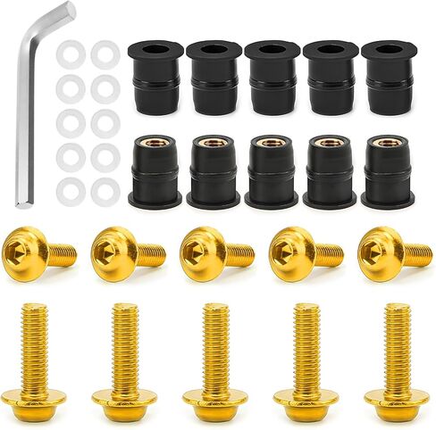 10PCS Motorcycle Windshield Bolt Screw Kit, M5 Motorcycle Windscreen Body Fasteners Mounting Bolts with Wrench, Aluminum Alloy Windshield Screws Set for Motorbike Fairing (Black) in Kuwait