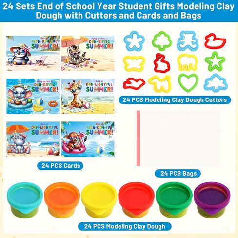 Ceiba Tree End of School Year Student Summer Gifts from Teacher Playdough Last Day of School Gifts for Kids Students Bulk 24 Boxes Air Dry Clay Play Modeling Dough 24 Cutters Molds 24 Cards 24 Bags in Kuwait