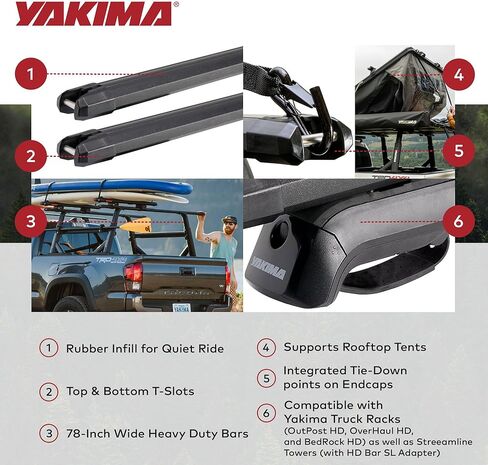 Yakima 78 Inch Lightweight Heavy Duty Aluminum HD Crossbar with Rubber Infill and T Slot Technology Compatible with Streamline Towers (Set of 2) in Kuwait
