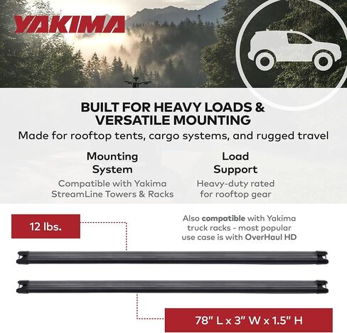 Yakima 78 Inch Lightweight Heavy Duty Aluminum HD Crossbar with Rubber Infill and T Slot Technology Compatible with Streamline Towers (Set of 2) in Kuwait