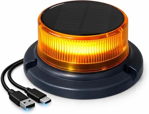 ASTRAGALUS Amber Solar LED Strobe Beacon Light، USB قابل لإعادة الشحن، حامل مغناطيسي وكأس شفط، أوضاع وامضة ودوارة، IP65 ضوء أمان مقاوم للماء للرافعات الشوكية للشاحنات (الاستخدام الليلي) in Kuwait