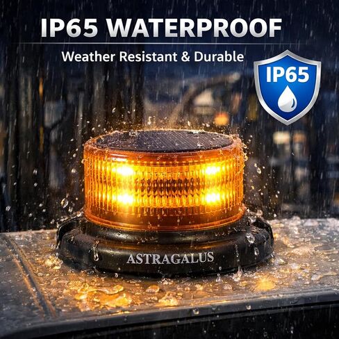 ASTRAGALUS Amber Solar LED Strobe Beacon Light، USB قابل لإعادة الشحن، حامل مغناطيسي وكأس شفط، أوضاع وامضة ودوارة، IP65 ضوء أمان مقاوم للماء للرافعات الشوكية للشاحنات (الاستخدام الليلي) in Kuwait