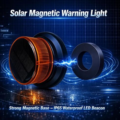 ASTRAGALUS Amber Solar LED Strobe Beacon Light، USB قابل لإعادة الشحن، حامل مغناطيسي وكأس شفط، أوضاع وامضة ودوارة، IP65 ضوء أمان مقاوم للماء للرافعات الشوكية للشاحنات (الاستخدام الليلي) in Kuwait